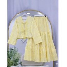 Lovie Moda Kadın Çiçek Nakışlı Kimono Etekli Takım -sarı