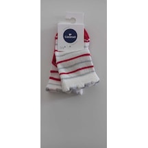 Caramell Çizgili Soket Çorap Kırmızı 001