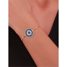 Desingshop Nazar Boncuklu Taşlı Gold Renk Bileklik Altın