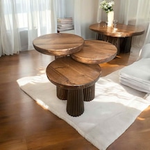 Masif Ahşap Mantar Sehpa Seti 3 Lü Ceviz Renk Doğal Zigon