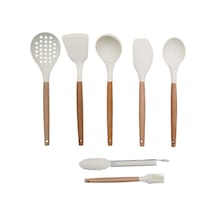 Morponi Bambu Saplı Silikon Servis- Mutfak Seti 7 Parça Kremrengi