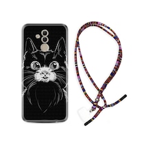 Huawei Mate 20 Lite Kılıf Rasta Boyun Askılı Komik Kedi 1863 Siyah