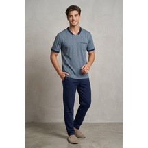 Mecit Pijama Mecit 4002 İndigo Büyük Beden Kısa Kollu Erkek Pijama Takımı