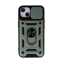 Apple iPhone Uyumlu   15 Kılıf Pars Lens Yüzüklü Silikon - Yeşil
