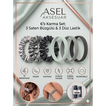 6 Lı Karma Set Saten Büzgülü Ve Düz Saç Lastiği Toka Farklı Renk Seçenekli E