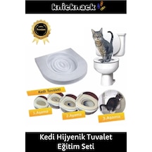 Premium Seri Klozet Alıştırma Kapağı Kum Kabı Wc Yavru Yetişkin Kedi Hijyenik Tuvalet Eğitim Seti