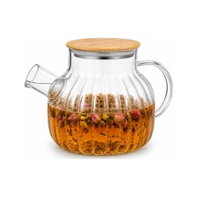 Bambu Kapaklı Kendinden Süzgeçli Borosilikat Cam Demlik 1000 Ml Isıya Dayanıklı Termisil Cam Çay, Kahve Ve Bi Diğer