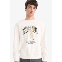 About Blank Defacto Boxy Fit Bisiklet Yaka Baskılı Sweatshirt E6430ax25au Acı Kahverengi