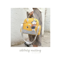 Didadodo Dinosaurs Desenli Askılı Çanta - Sarı Altın, Anne Bebek Kombin Altın