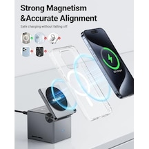 Acefast Katlanabilir Kablosuz Masaüstü Hızlı Şarj Standı - 23w Kablosuz Şarj Çıkışlı - Magsafe, Apple Watch Ve Airpods Uyumlu - E18