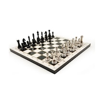Ahşap - 256 - Satranç Takımı Metal Taşlı Merduz36s - 25cm, Siyah-gümüş - Muratech - - Merduz25s