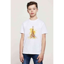 Tshirthane Watercolor Eiffel Tower Baskılı Unisex Çocuk Beyaz T-Shirt