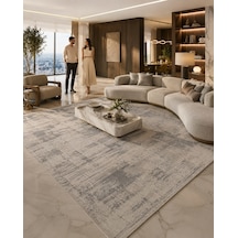 Beliz Viskon Krem Gri Soyut Desenli Tüylenme Yapmayan Toz Tutmaz Premium Salon Halısı 634 Çok Renkli