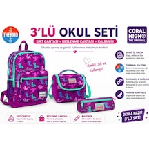 Peri Desenli Ilkokul Sırt Çantası Mor 23109+thermo Beslenme Çantas 11803+ Kalemlik 22314 Çok Renkli