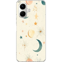 Tecno Spark Go 2 Uyumlu Krem Zeminli Ay Ve Yıldız Baskılı Silikon Kılıf Renkli