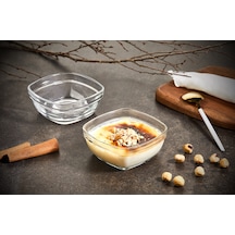 Glassco Kare Sütlaç Kare Cam Kase Tatlı Puding Kase 6'Lı