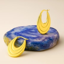 14k Altın Sallantı Oval Küpe, Halka Küpe Altın