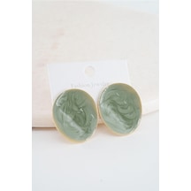 Kadın Vip Seri Mineli Oval Model Küpe Seti - Yeşil