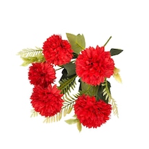 Yapay Çiçek Krizantem Kartopu Kırmızı 5 Kafalı Demet Cipsolu