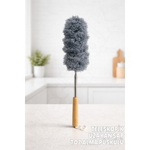 Teleskopik Bambu Saplı Toz Püskülü - Bükülebilen Ve Uzayan Toz Fırçası - Mikrofiber Başlık Toz Alma