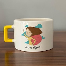 Süper Mom Pelerin Baskılı Sarı Kulplu C Fincan