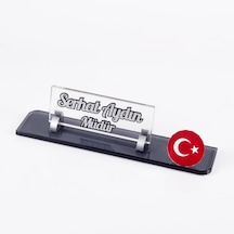 Ofistike Türk Bayrağı Logolu Gümüş Maydos Masa İsimliği