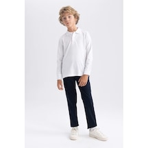 Defacto L0288a6-fw Erkek Çocuk Uzun Kollu Polo Yaka T-shirt L0288A6-R1098 Beyaz