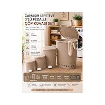 Premıum Kanal Tasarım Çamaşır Sepeti Ve Pedallı Çöp Kovası Seti 65l, 20l, 13l, 8l - Hava Akışlı Tasarım, Soft-close Kapak Bej - 909315802 Bej