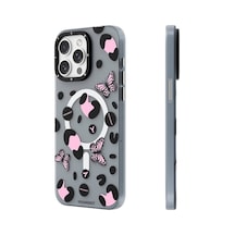 İphone 14 Pro Max Uyumlu Kılıf Magsafe Özellikli Kelebek Desenli Youngkit Shadow Dance Serisi Siyah