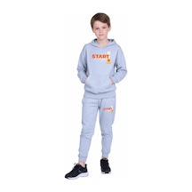 Panios Kids Kanguru Cepli Kapüşonlu Start Baskılı Erkek Çocuk Eşofman Takımı Gri