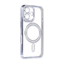 Apple İphone 16 Kılıf Joke Simli Magneticsafe Kılıf - Mavi Çok Renkli