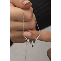 Nereze 925 Ayar Gümüş Yeşil Damla Taşlı Melek Kanadı Kolye