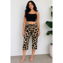 Pemilo Kadın Leopar Desen Milan Kapri Tek Alt Kahverengi