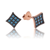 Gümüş Mavi Kare Çivili Küpe