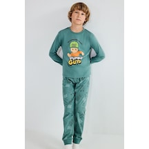 Defacto Stumble Guys Baskılı Bisiklet Yaka Uzun Kollu Üst Elastik Bel Alt 2li Pijama Takımı Erkek Çocuk H6693a826augn757 Yeşil-gn757