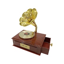 Dekoratif Gramofon Müzik Kutusu Çekmeceli Retro 12x9cm