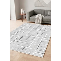 Geometrik Desenli Dijital Baskılı Yıkanabilir Kaymaz Taban Modern Salon Halısı Mutfak Halısı Yolluk Gri