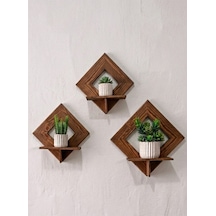 Masif Ahşap Baklava Dilim Duvar Rafı - 3 Parça Dekoratif Raf Seti 25x25 Cm Bordo