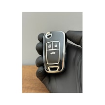 Opel Astra J, Insignia, Vauxhall, Chevrolet Cruze 3 Düğmeli Silikon Kumanda Kılıfı - Siyah Gümüş