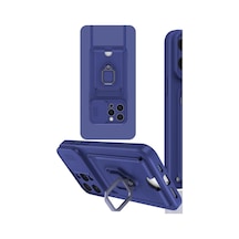 Apple Uyumlu iPhone 15 Pro Max Kılıf Zuma Kartvizitli Yüzüklü Silikon Lacivert/