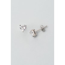 Kalp Figürlü 18 Ayar Beyaz Altın Kaplama Gümüş Tektaş Küpe