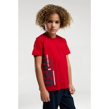 U.s. Polo Assn. 2013 Garson Erkek Çocuk Kırmızı Bisiklet Yaka Kısa Kol Manşetli Pijama Takım Kırmızı