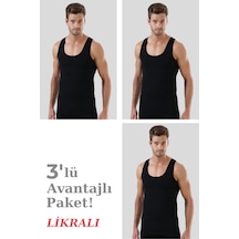 Arma Yıldız Erkek Siyah Likralı Atlet 3'lü Paket Esnek, Rahat, Vücuda Oturan İç Giyim Siyah