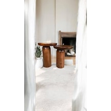 Wood Ahşap 2 Li Set Mantar Kestane Renk Yan Sehpa Modern Fiskos / Çiçeklik / Zigon Kahverengi