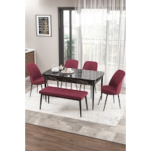 Masa Siyah Mermer Sandalye Ve Bench Bordo