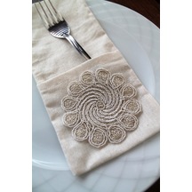 6 Adet Dekoratif Oriental Dantelli Kaşıklık Servis Sunum Krem