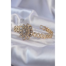 Ezoconcept Pirinç Gold Renk İri Zirkon Taşlı Çiçek Figürlü Bileklik