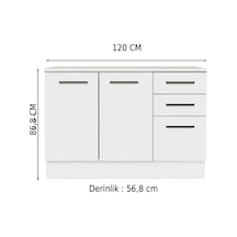 Yale Mutfak Alt Modül 3 Çekmeceli -2 Kapaklı-120 Cm -tezgah Dahil Beyaz