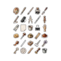 30 Adet Vintage Sanat Atölyesi Sticker Seti - Ajanda Scrapbook Telefon Çok Renkli