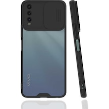 Kilifone - Vivo Uyumlu Y20s - Kılıf Slayt Sürgülü Arkası Buzlu Lensi Kapak - Siyah